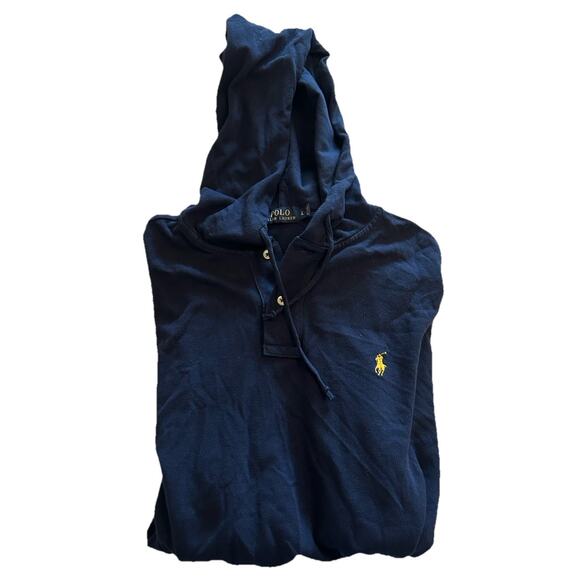 NWT Polo Ralph Lauren Hoodie Mens Large Blue Pullover Lightweight Yellow Pony - Picture 3 of 14